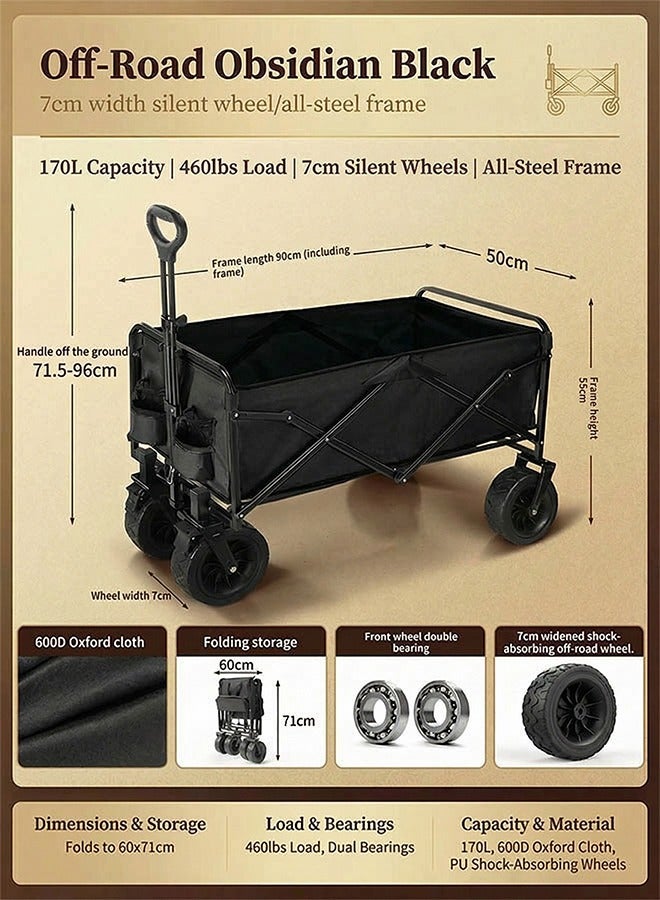 بيوينتي عربة قابلة للطي، عربة حديقة وعربات تسوق متعددة الأغراض - عربة ترولي خارجية قابلة للطي مع قماش قابل للإزالة، سعة 460 رطلاً، عجلات 8 بوصات للتخييم في الصحراء السعودية، والنزهات في رمضان، ومهام الحدائق، وجولات التسوق (أسود) - Image 2